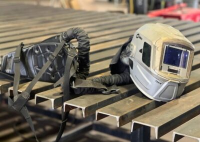 Professional welding safety equipment used by Vector Fence technicians, reflecting precision craftsmanship and industry standards backed by Fence OKC.